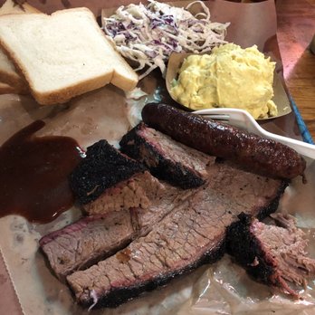 Franklin Barbecue - Brisket, sausage, potato salad, and slaw - Barbeque Near Me - Austin, Texas