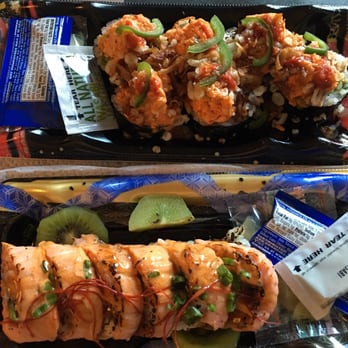 Wegmans - Spicy Tuna Volcano (top) Kiwi King Salmon Roll (bottom) - Grocery Near Me - Burlington, Massachusetts Wegmans - Spicy Tuna Volcano (top) Kiwi King Salmon Roll (bottom) - Grocery Near Me - Burlington, Massachusetts