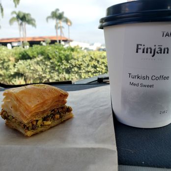 Finjan Coffee - Pistachio Baklava & Traditional Turkish Coffee, medium sweet - Coffee & Tea Near Me - San Diego, California Finjan Coffee - Pistachio Baklava & Traditional Turkish Coffee, medium sweet - Coffee & Tea Near Me - San Diego, California