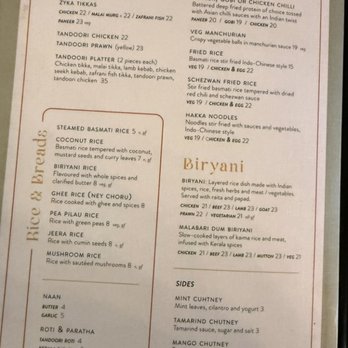 Zyka - menu - Indian Near Me - Banff, Alberta