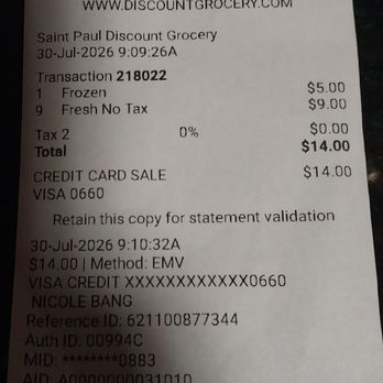 Saint Paul Discount Grocery - Receipt - Grocery Near Me - Saint Paul, Minnesota Saint Paul Discount Grocery - Receipt - Grocery Near Me - Saint Paul, Minnesota