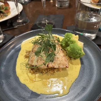 JWB Grill - Special! Halibut with yellow rice, cauliflower & some sort of sauce. - Steakhouses Near Me - Fort Myers Beach, Florida