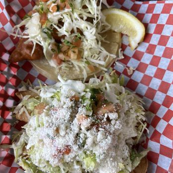 Baja Mar Taco - Shrimp taco and shrimp taquitos ($7 for 3). Guacamole on the side not pictured - Mexican Near Me - Pico Rivera, California