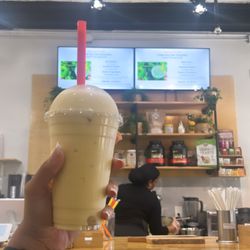 Java Juice Cafe - My signature drink - mango, banana, oat milk, ice, vanilla protein powder, honey, and pineapple.