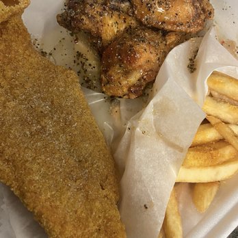 Wings and Seafood - Wings (party) Honey pepper garlic and catfish with fries - American Near Me - Indianapolis, Indiana