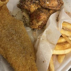 Wings and Seafood - Wings (party) Honey pepper garlic and catfish with fries