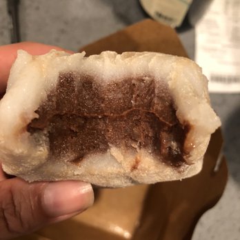 Shanghai's Best - Inside of dessert dumpling. The filling was a chocolate flavored red bean paste. - Shanghainese Near Me - Portland, Oregon Shanghai's Best - Inside of dessert dumpling. The filling was a chocolate flavored red bean paste. - Shanghainese Near Me - Portland, Oregon