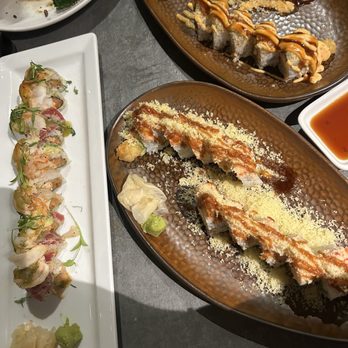 Banbu Sushi Bar & Grill - Our delicious rolls pictured are, aguachile, crunchy roll and super crunchy roll with lobster salad - Sushi Bars Near Me - La Mesa, California