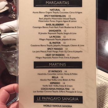 Le Papagayo - Back of drink menu - Breakfast & Brunch Near Me - Encinitas, California