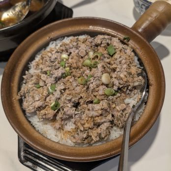 Big Fun Claypot - Seasoned pork and scallion in rice claypot - Chinese Near Me - Brookline, Massachusetts