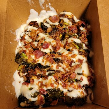 Stacked Burger - Garlic Aioli and Bacon Fried Brussel Sprouts - Burgers Near Me - Columbus, Ohio Stacked Burger - Garlic Aioli and Bacon Fried Brussel Sprouts - Burgers Near Me - Columbus, Ohio