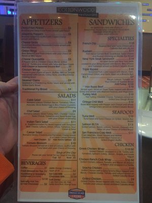Menu photo 5 Cottonwood Restaurant Warm Springs, OR