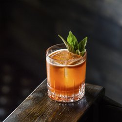 The Roosevelt Room - BUCK TO THE FUTURE rye whiskey, manzanilla sherry, strawberry-basil purée, nardini amaro, ginger syrup, lemon, barrel smoked black pepper