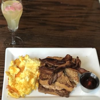 The Block - Stuffed Apple French Toast w/ Bacon and a side of scrambled eggs - American Near Me - Detroit, Michigan