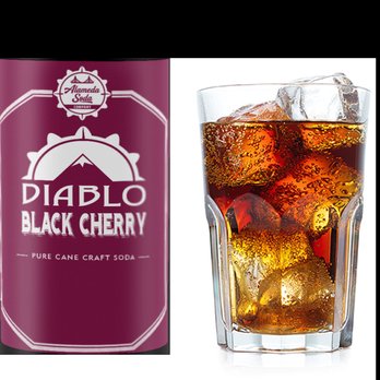 Alameda Soda - a glass and a can of diablo black cherry - Beverage Store Near Me - Alameda, California