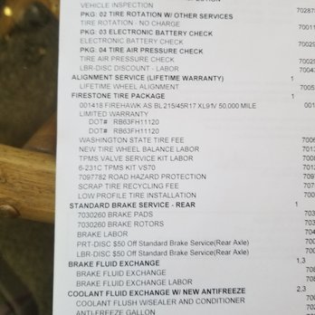 Firestone Complete Auto Care - As highlighted, noise in front. 2 biggest things were new brakes and tires which they deemed to do the rear on both - Tires Near Me - Kent, Washington