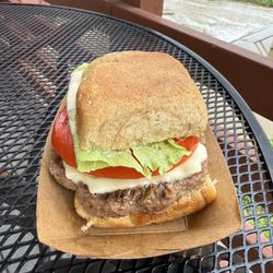 Bridgeton Mill - Cheeseburger on homemade roll - delicious