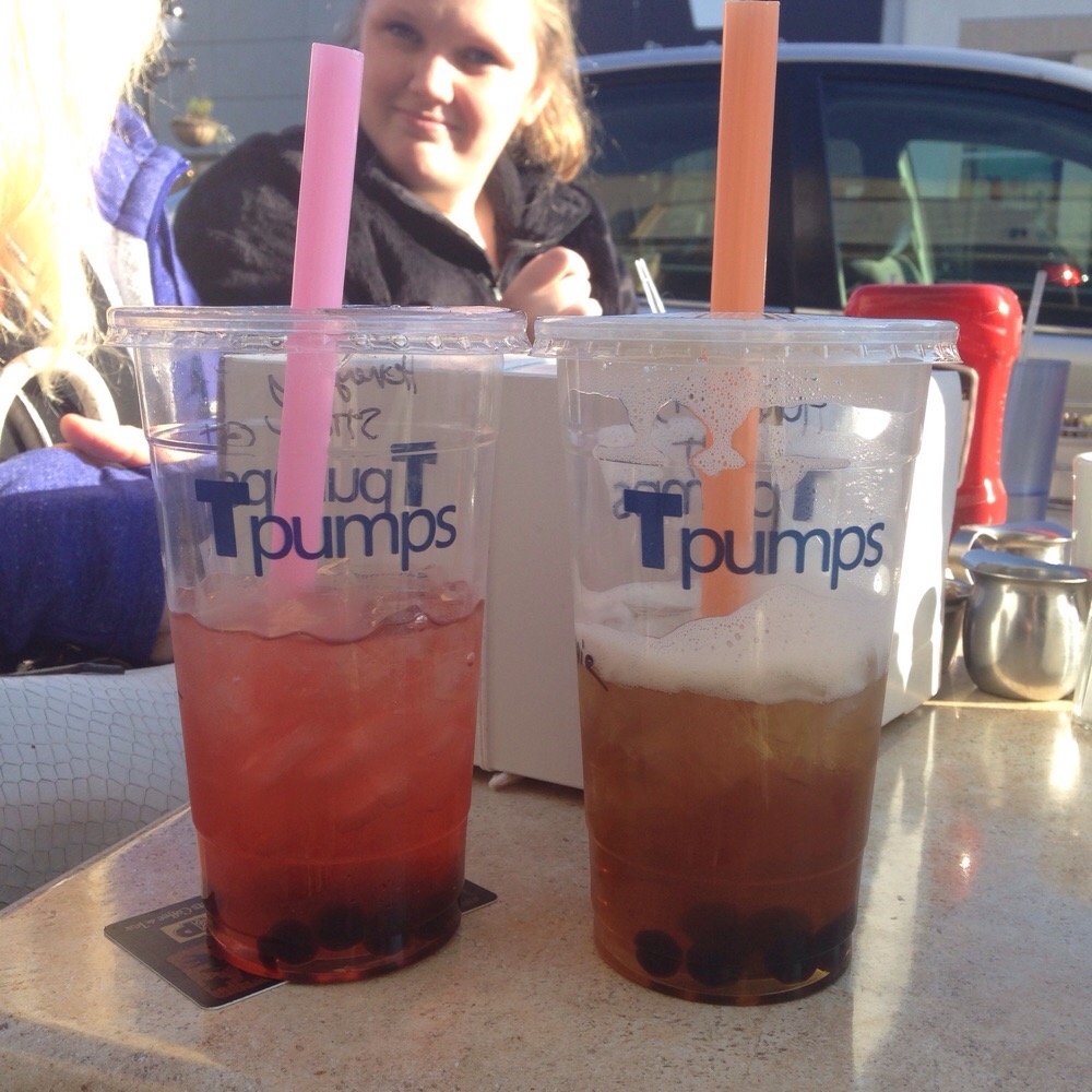 Tpumps - Burlingame - Strawberry/Honey/Lychee green tea(left). Honey black tea(right). - Bubble Tea Near Me - Burlingame, California Tpumps - Burlingame - Strawberry/Honey/Lychee green tea(left). Honey black tea(right). - Bubble Tea Near Me - Burlingame, California