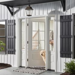 Window World of Boise - ThermaTru Smooth Star 3/4 Glass Entry door in Alpine White with black exterior windows