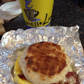 Espresso Love - 12 ounce mocha and sunrise sandwich - egg, bacon dbf peeper jack cheese on English muffin $7.75 - Coffee & Tea Near Me - Boston, Massachusetts