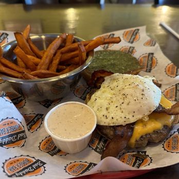 Bad Daddys Burger Bar - Sam I Am Burger* and Sweet Potato Fries - New American Near Me - Greenville, North Carolina Bad Daddys Burger Bar - Sam I Am Burger* and Sweet Potato Fries - New American Near Me - Greenville, North Carolina
