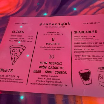 The Starving Artist - menu - Dive Bars Near Me - Phoenix, Arizona