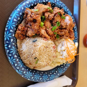 Island Style Cafe - Korean chicken (non spicy) with pork fried rice and mac salad. My favorite dish here. - Hawaiian Near Me - Santee, California Island Style Cafe - Korean chicken (non spicy) with pork fried rice and mac salad. My favorite dish here. - Hawaiian Near Me - Santee, California