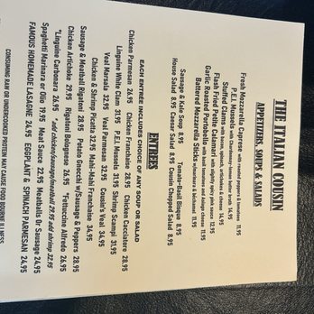 The Italian Cousin - Menu - Italian Near Me - Sebastian, Florida