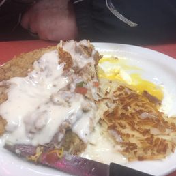 Chicken fried steak and eggs Chicken fried steak and eggs