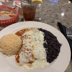 Seco's Latin Cuisine - Fantastic Chicken Enchiladas Combo (R : Cilantro Cream &  L: Chile Ancho) !!!