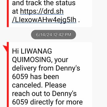 Denny's - The cancelation of my order via text message. - Diners Near Me - Artesia, California Denny's - The cancelation of my order via text message. - Diners Near Me - Artesia, California