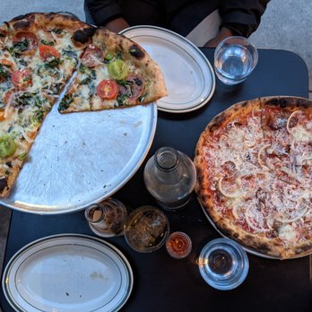 Ops - Special - GOUDA, SALAMI, DANDELION GREENS, CHERRY TOMATOES, GREEN GARLIC & PARM with Pops on the side - Pizza Near Me - Brooklyn, New York Ops - Special - GOUDA, SALAMI, DANDELION GREENS, CHERRY TOMATOES, GREEN GARLIC & PARM with Pops on the side - Pizza Near Me - Brooklyn, New York