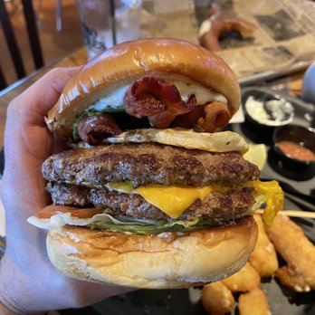 Paso Robles Brewing - Wagyu burger with an extra patty, fried egg, bacon and, avocado. The only way to go! - Brewpubs Near Me - Paso Robles, California Paso Robles Brewing - Wagyu burger with an extra patty, fried egg, bacon and, avocado. The only way to go! - Brewpubs Near Me - Paso Robles, California