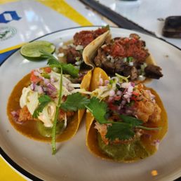 Fish, shrimp and carne asada tacos