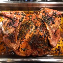 Loags Corner Turkey Farm - 13 pound turkey, spatchcocked and roasted with butter and fresh sage, rosemary and thyme.
