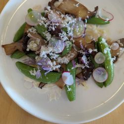 Juniper Food And Wine - Roasted king oyster mushrooms with snap peas