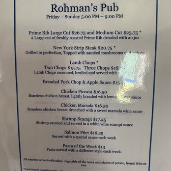 Rohman's Pub - Restaurant menu - Bars Near Me - Shohola, Pennsylvania