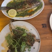 Photo of Dylan's Oyster Cellar - Baltimore, MD, United States. Whole Black Sea bass | monkfish tail