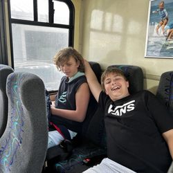 Park Port Canaveral - My boys on the shuttle from the parking lot.