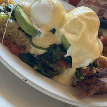 Egg - Corn  Benedict with spinach and avocado - Breakfast & Brunch Near Me - Saint Louis, Missouri