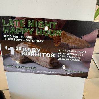 Taco Mesa - Late night happy hour, baby burritos - Mexican Near Me - Anaheim, California Taco Mesa - Late night happy hour, baby burritos - Mexican Near Me - Anaheim, California