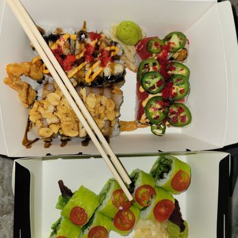 Doraku Sushi Kapolei - God of Fire Roll Ultimate Spicy Tuna Roll Vegaan Roll Hamachi Garlic Roll - Sushi Bars Near Me - Kapolei, Hawaii Doraku Sushi Kapolei - God of Fire Roll Ultimate Spicy Tuna Roll Vegaan Roll Hamachi Garlic Roll - Sushi Bars Near Me - Kapolei, Hawaii