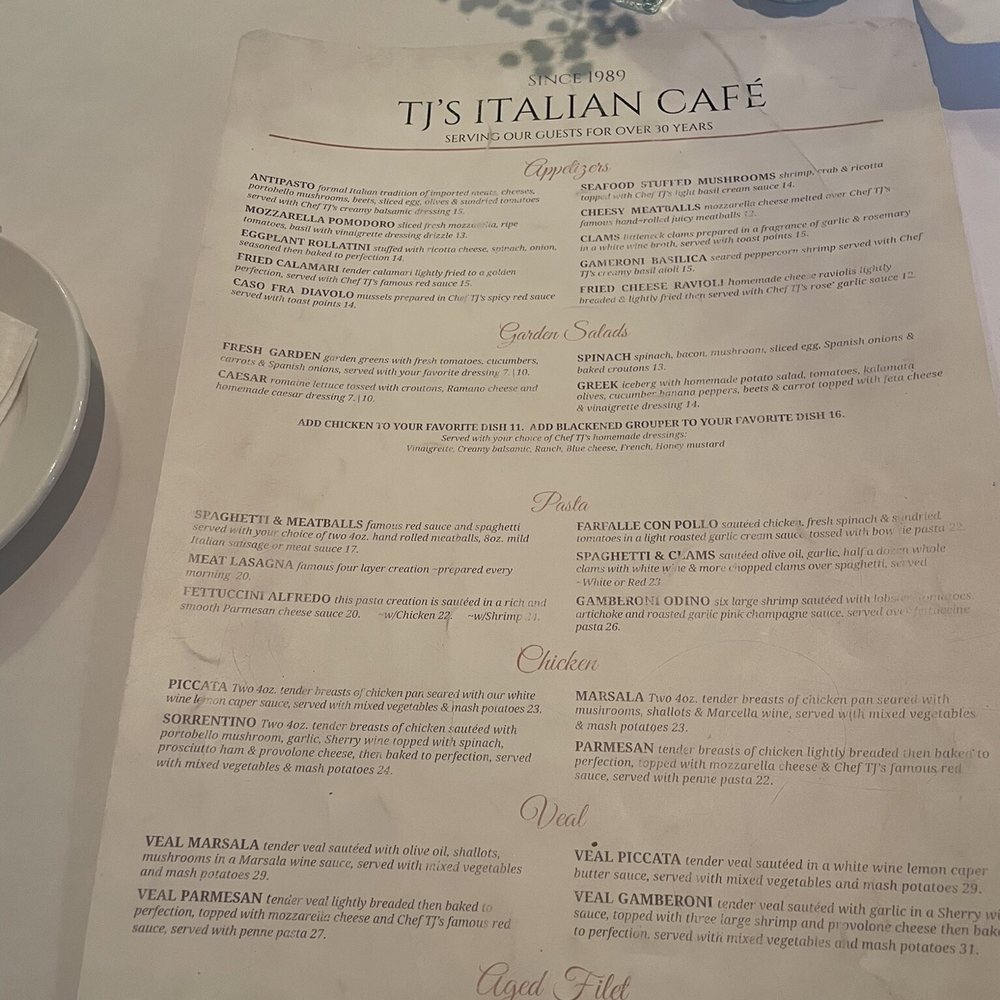 TJ's Italian Cafe - Menu - Italian Near Me - Indian Rocks Beach, Florida TJ's Italian Cafe - Menu - Italian Near Me - Indian Rocks Beach, Florida