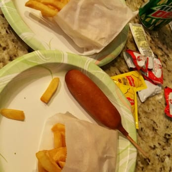Troy's Drive In - Side by side of kids meal (with corn dog) & the supposed large fries - American Near Me - Orange, California