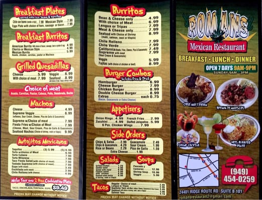 Menu photo 8 Roman's Mexican Restaurant Laguna Hills, CA