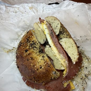 Sobo Bagels & Deli - Pork roll egg and cheese on an everything - Bagels Near Me - Carnegie, Pennsylvania