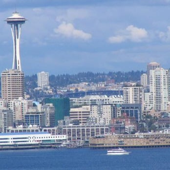 Amtrak - View of downtown Seattle - Trains Near Me - Seattle, Washington
