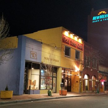 Patrician Design - By night, PATRICIAN DESIGN'S STUDIO AND BOUTIQUE GALLERY OF ART AND GIFTS glows on Gold Avenue - downtown. - Interior Design Near Me - Albuquerque, New Mexico