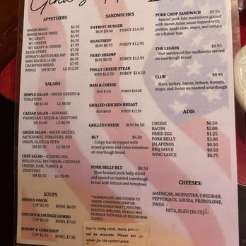 Gina's at The Legion - Menu 2 of 2 - American Near Me - Thibodaux, Louisiana Gina's at The Legion - Menu 2 of 2 - American Near Me - Thibodaux, Louisiana