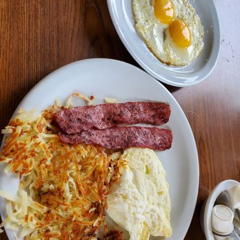 Denny's - BYO Grand Slam: Hash browns, sunny side up eggs, scrambled egg whites, & turkey bacon - American Near Me - San Diego, California Denny's - BYO Grand Slam: Hash browns, sunny side up eggs, scrambled egg whites, & turkey bacon - American Near Me - San Diego, California